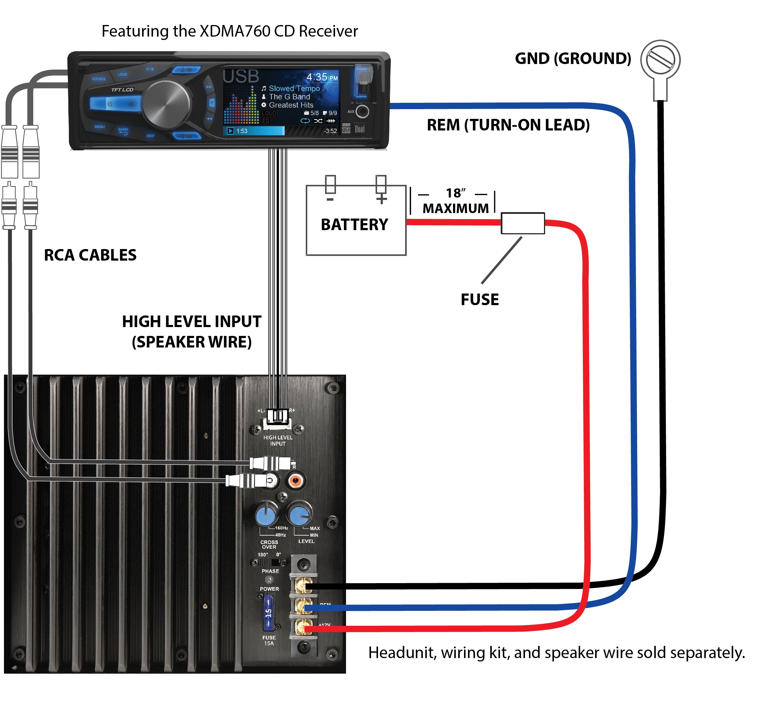 wiring amp to car stereo