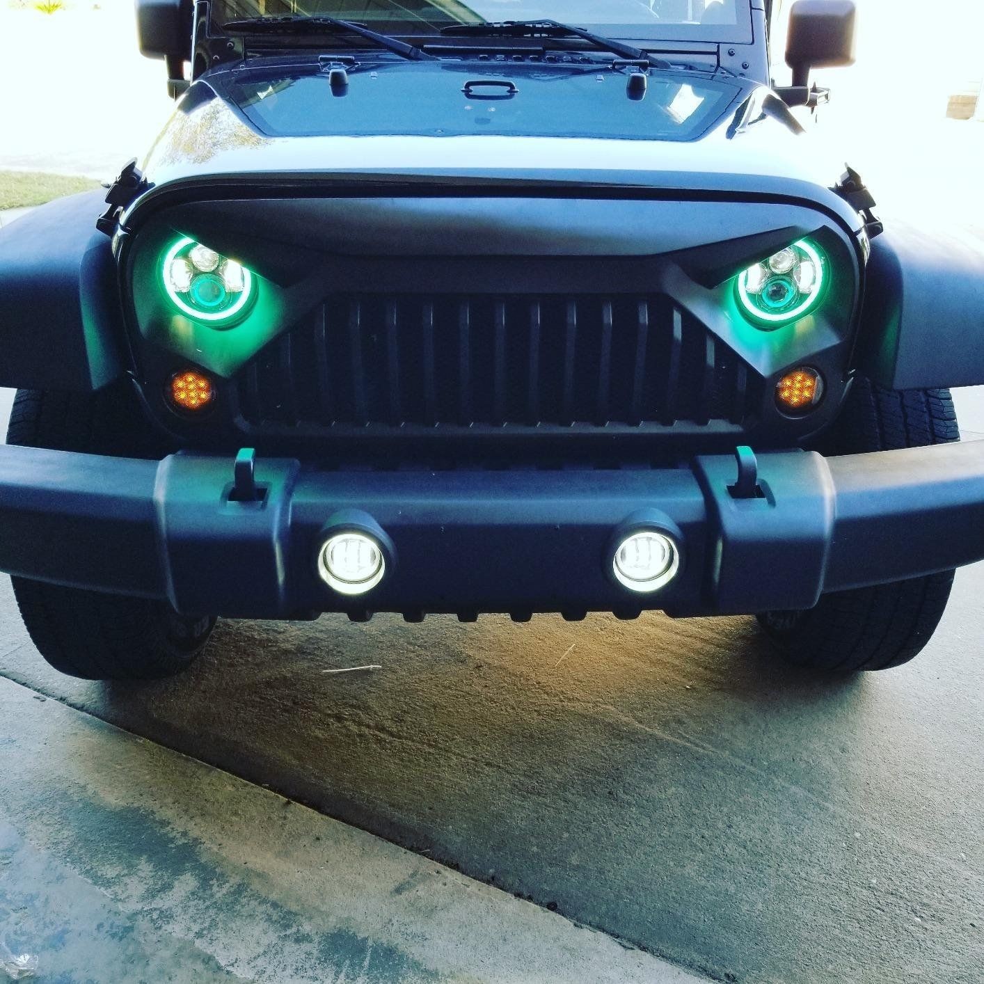 Fits Jeep Wrangler JK LED Headlight w RGB Multi Color Halo Fog Light bo Kit