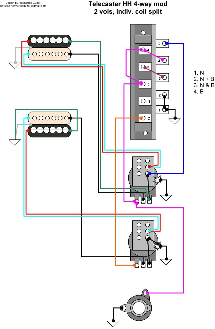 Hermetico Guitar Wiring Diagram Tele HH 4 Way Mod With Independent