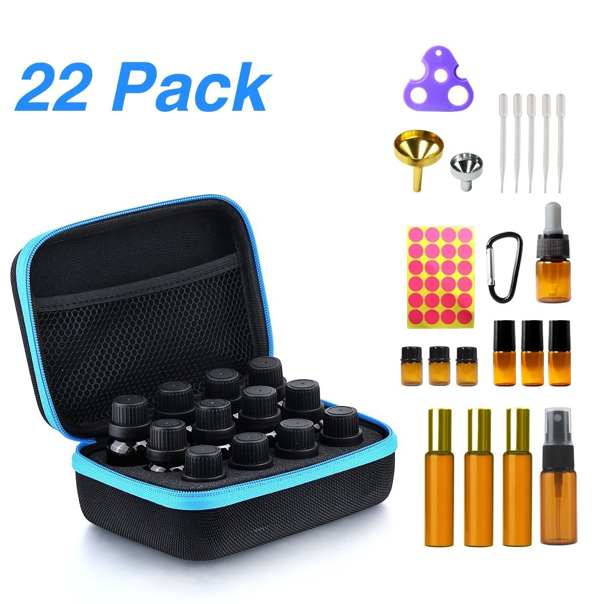 Amazon Essential Oil Portable Carrying Case Bundle DIY Your Own Blend Start Kit Include Blend Bottles Dropper Bottles Rollers Label Sticker and Oil Key