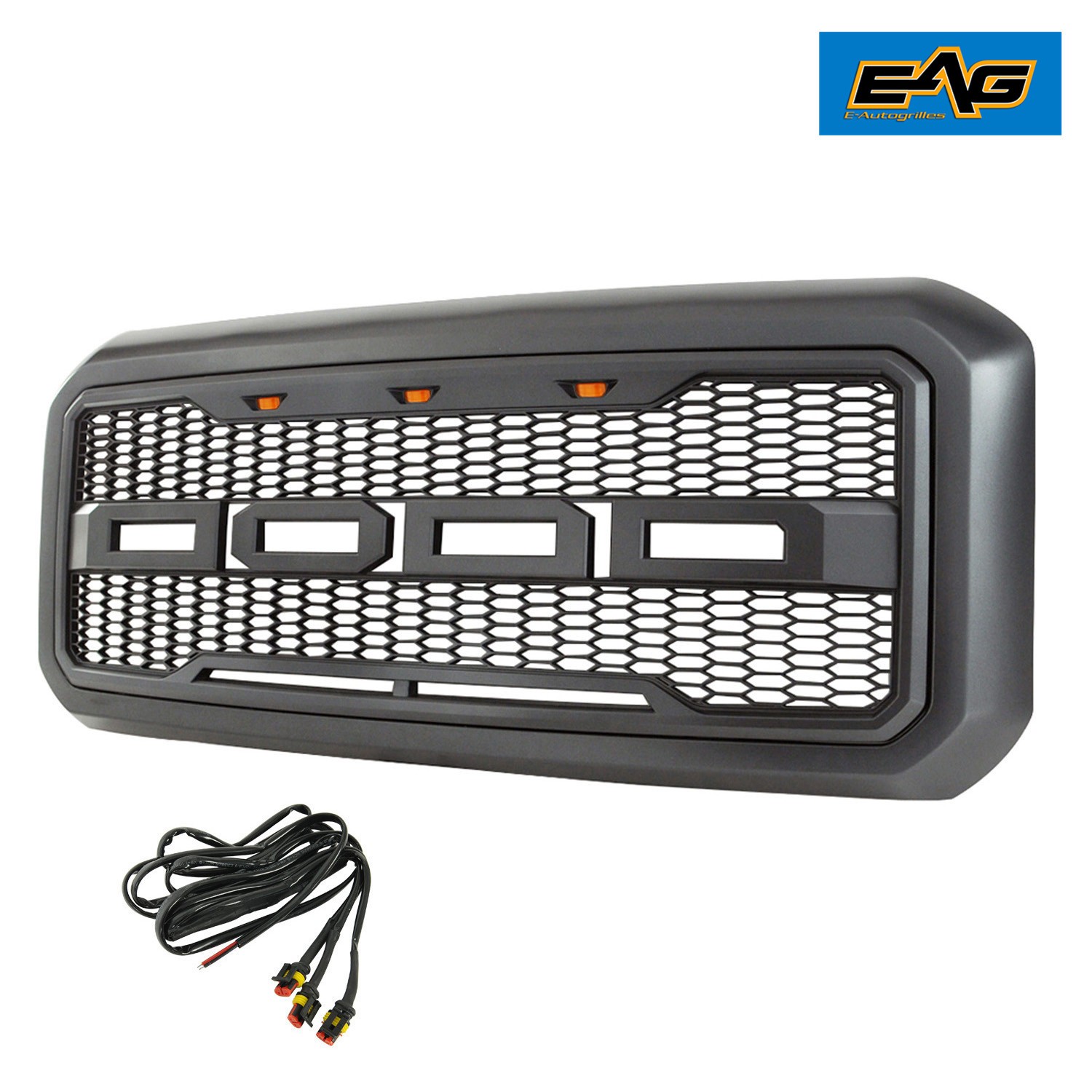 EAG Full Replacement ABS Mesh Grille With Amber LED Lights 11 16 Ford F250 F350
