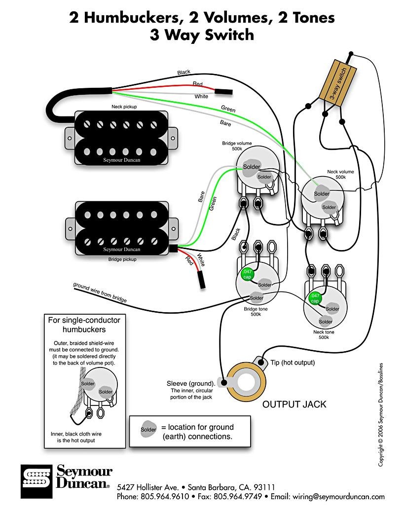 Wiring Diagram for 2 humbuckers 2 tone 2 volume 3 way switch i e traditional LP set