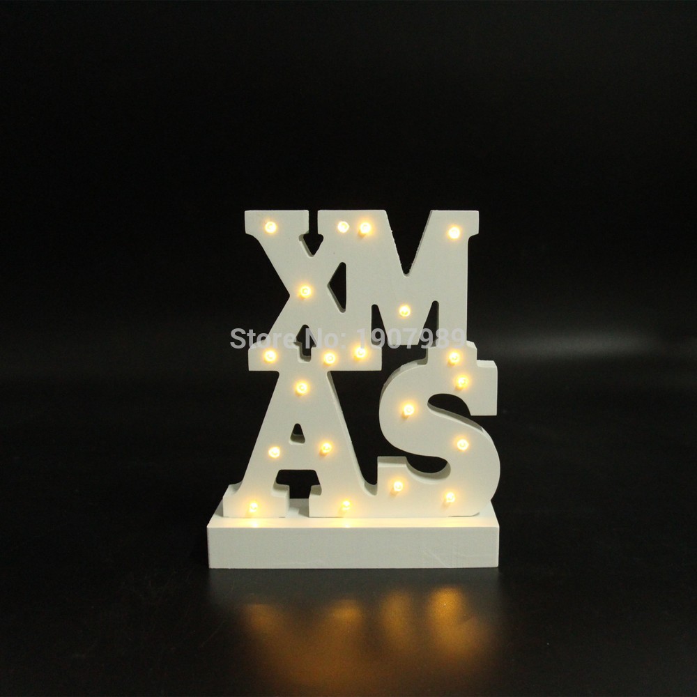 White wooden XMAS letter light LED Marquee Sign LIGHT UP night light merry christmas Indoor table Deration free shipping in Night Lights from Lights