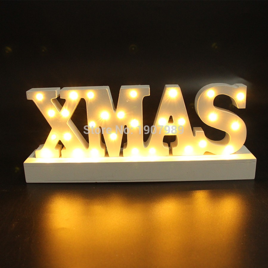 White wooden XMAS letter light LED Marquee Sign LIGHT UP night light merry christmas Indoor table Deration free shipping in Night Lights from Lights