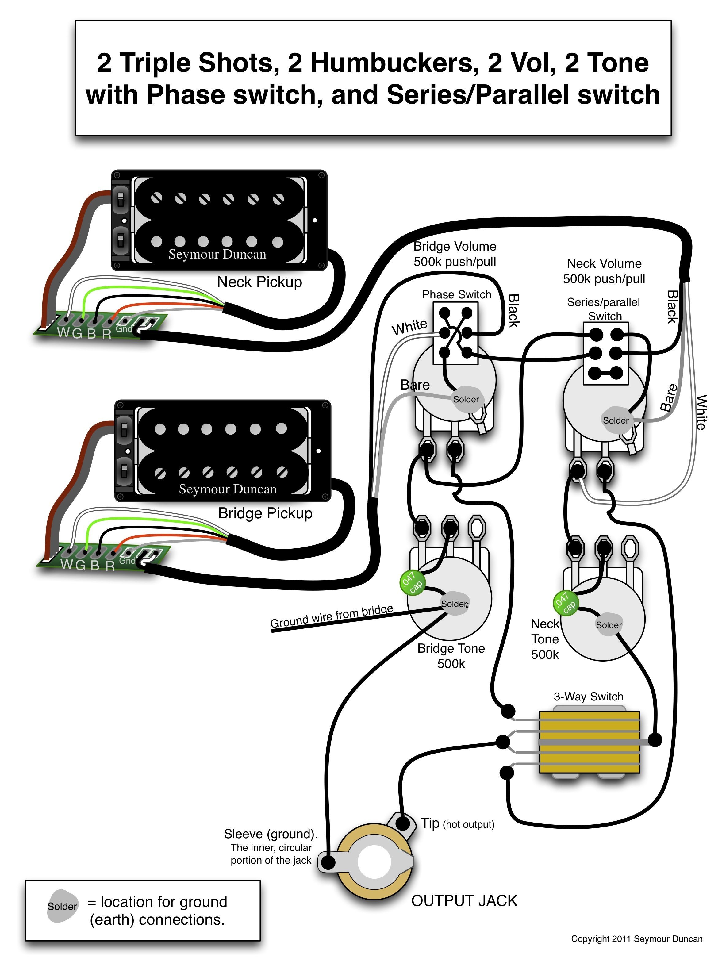 Wiring Diagram for 2 humbuckers 2 tone 2 volume 3 way switch i e traditional LP set up find more at wiring di…