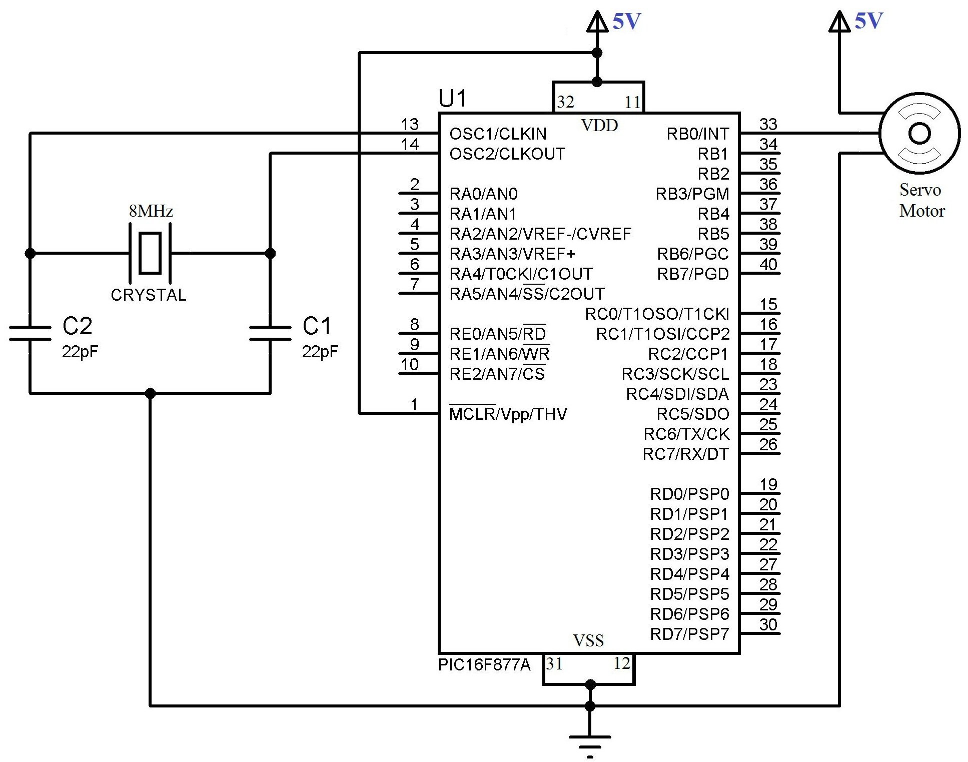 Interfacing Servo Motor With Pic Microcontroller Mikroc Circuit Diagram efy circuit lab electronics hobby