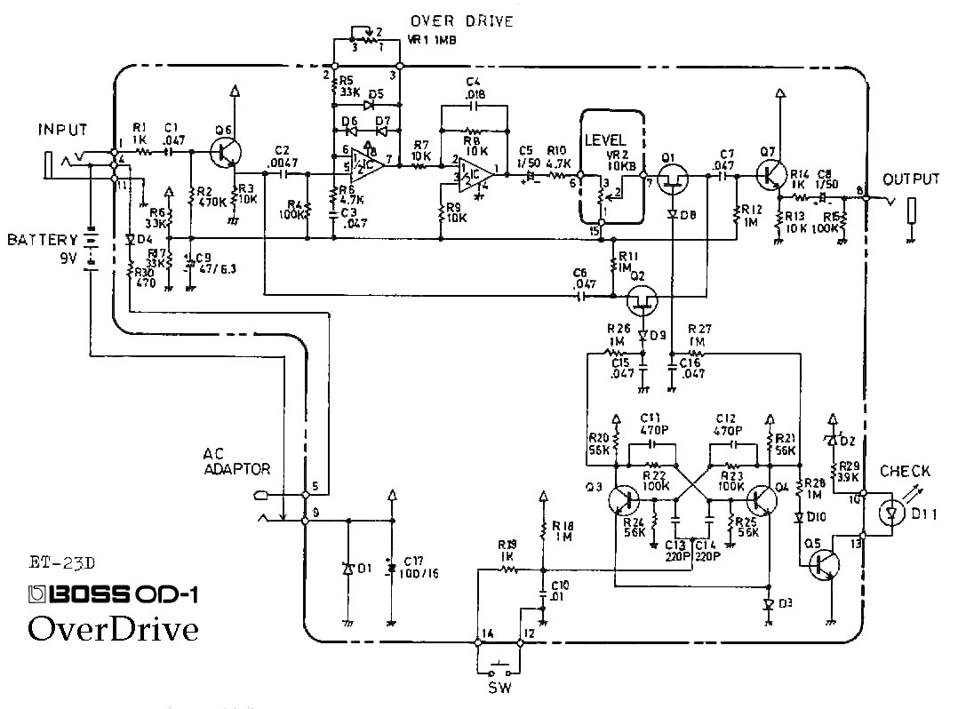 Boss OD 1 OverDrive pedal schematic diagram