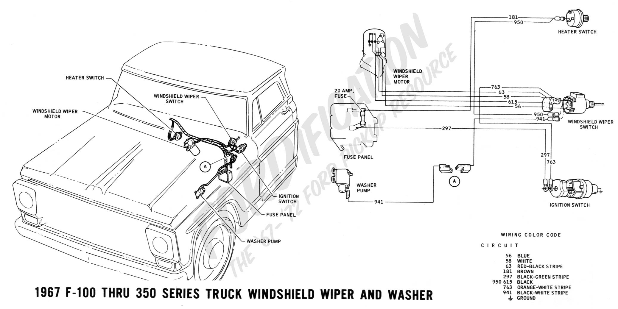 1967 F 100 thru F 350 windshield wiper and washer
