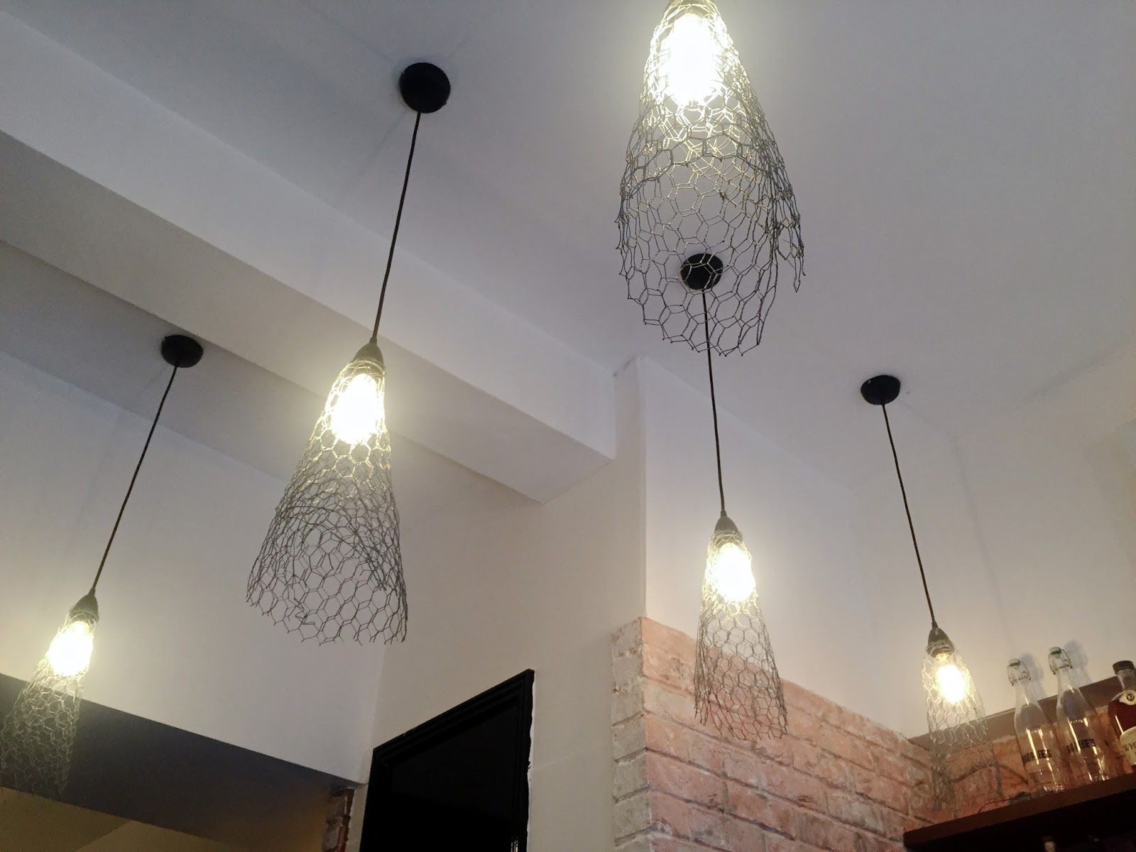 Chicken wire light fixtures A perfect touch for a Southern food restaurant