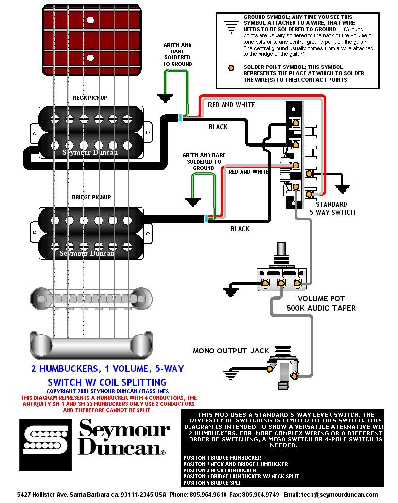 2 Humbuckers 1 Single Coil 5 Way Switch 1 Volume 1 Tone 02 Guitar Wiring Peddle Diagrams Pinterest