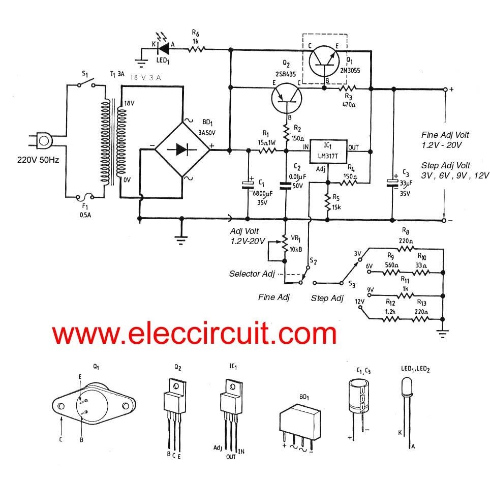 3A adjustable voltage regulator circuit with PCB Eleccircuit