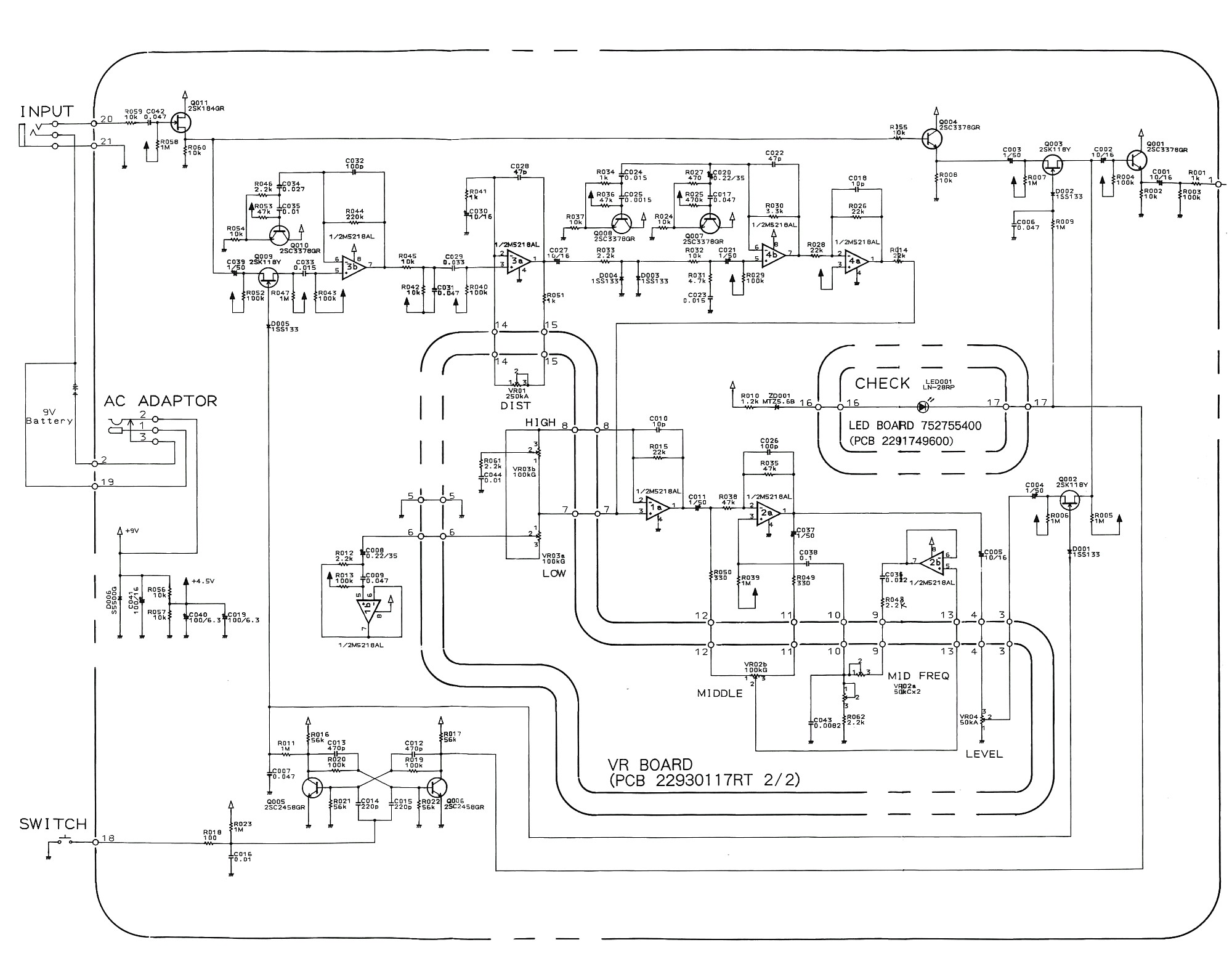 Schematic diagram of Boss MT 2 Metal Zone distortion pedal