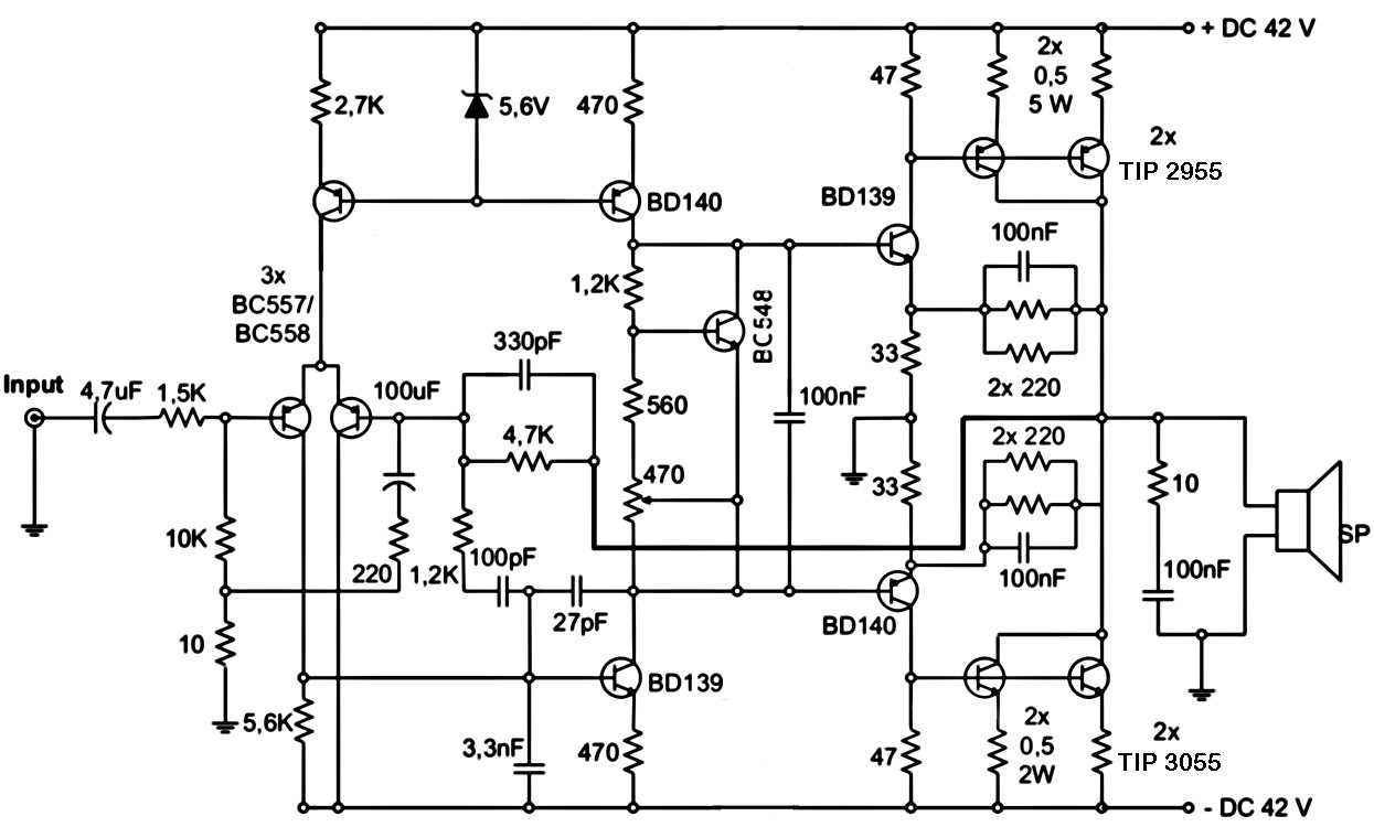 rangkaian circuit schematic Power amplifier 1000Watt