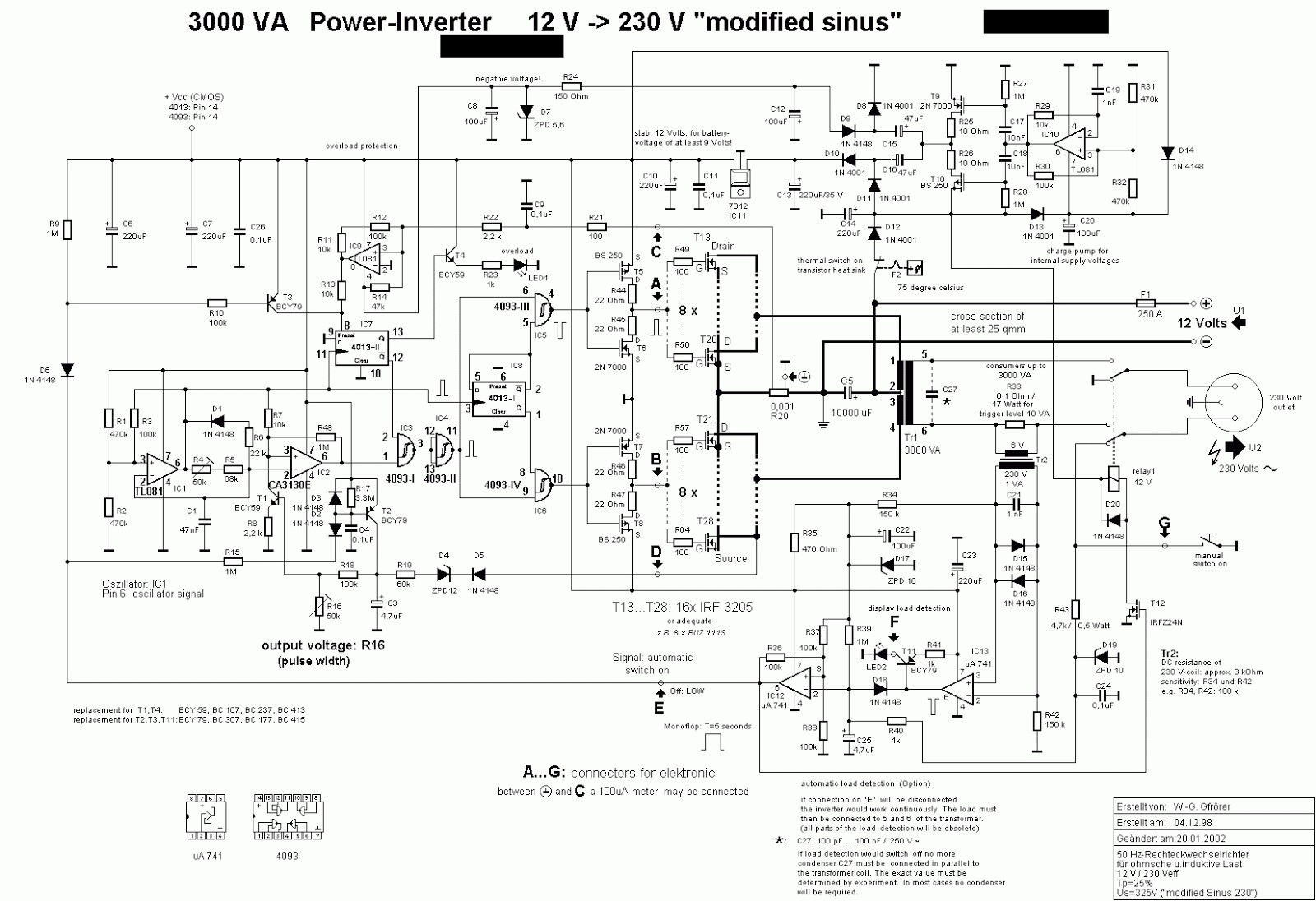 Circuit Diagram of 3000 watt power inverter 12V DC to 230V AC