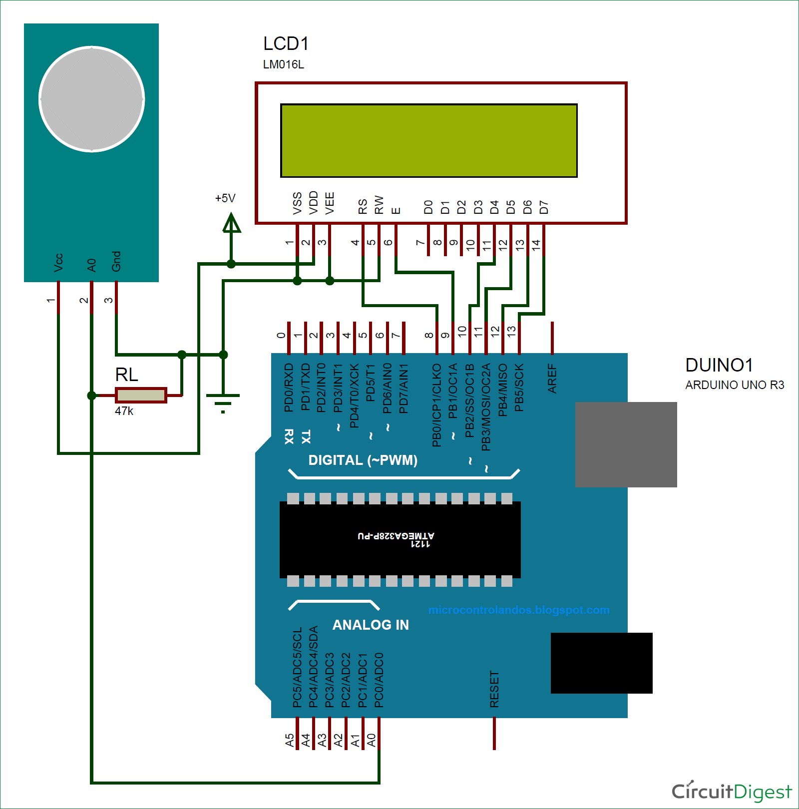Measuring PPM from MQ Gas Sensors circuit diagram using Arduino