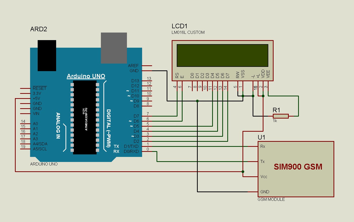 Wireless Notice Board using GSM circuit diagram