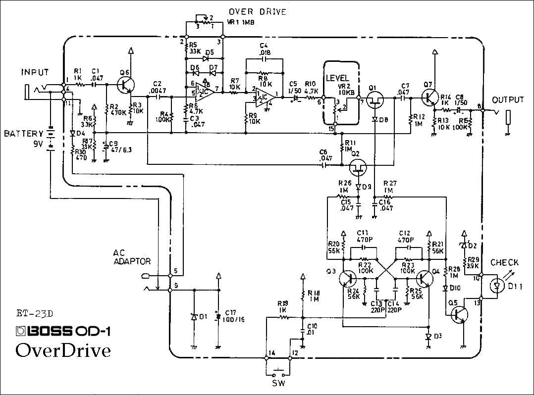 Boss OD 1 OverDrive pedal schematic diagram