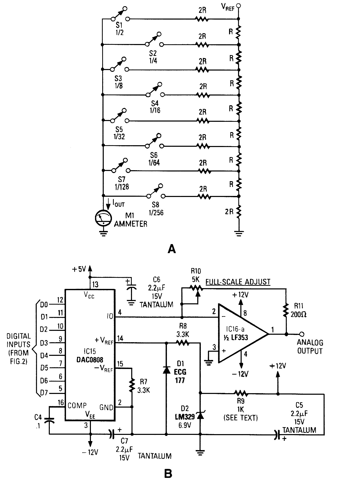 Digital To Analog Converter Circuit Diagram Tradeofic Figure A Is An R2r Resistor Ladder Each