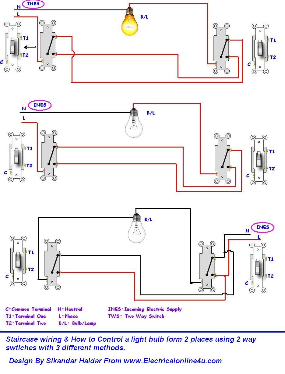 Do Staircase Wiring Circuit With 3 Different Methods Electrical Unusual Two Way Switch Diagram