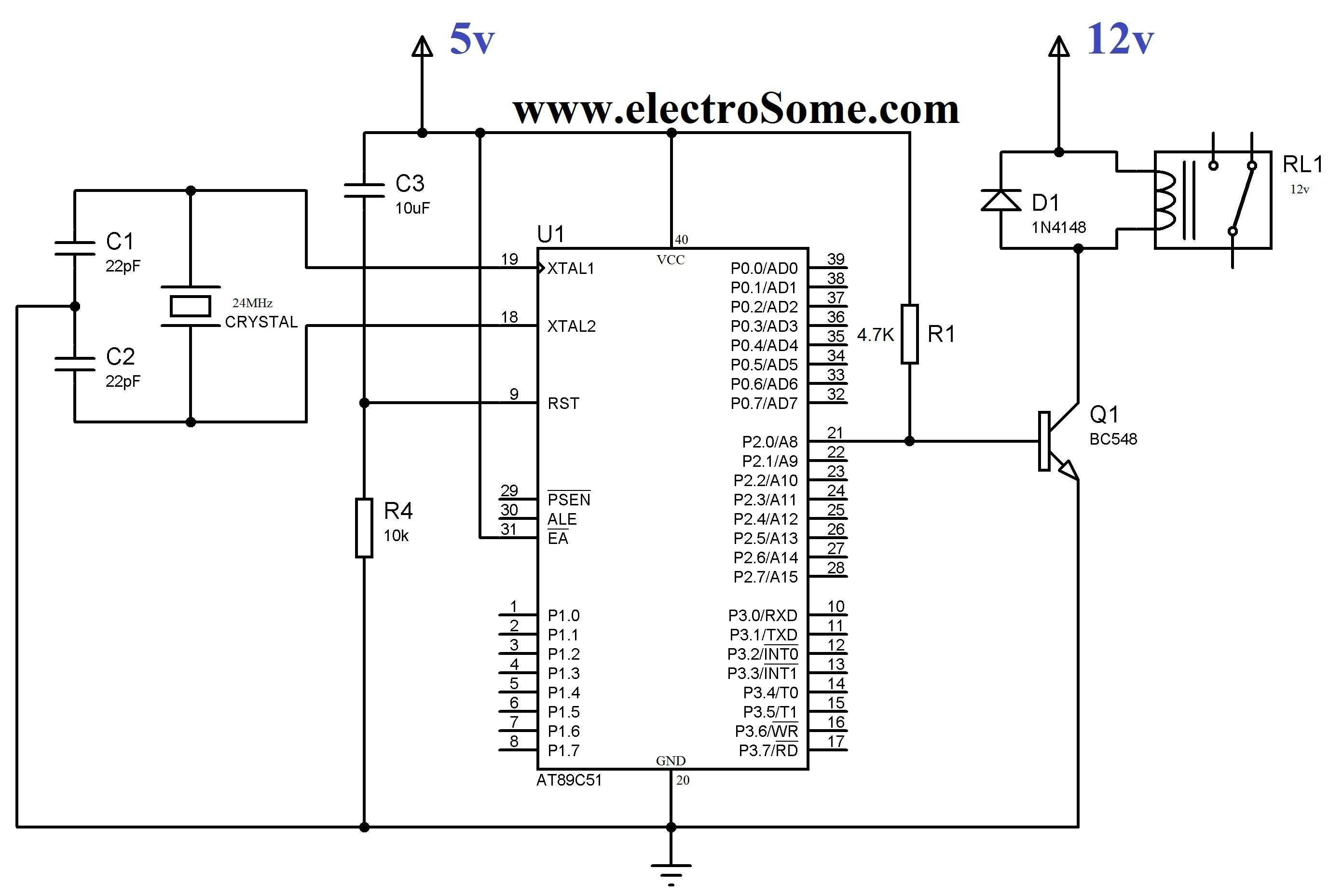 Interfacing Relay With Using Keil C At89c51 Transistor Circuit Diagram normally open normally closed mon