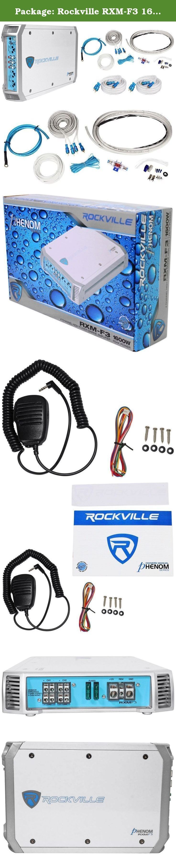Package Rockville RXM F3 1600 Watt 4 Channel Marine Amplifier 4 AWG Gauge Waterproof Marine Boat Amplifier Wire Installation Kit 2 25 Foot Twisted