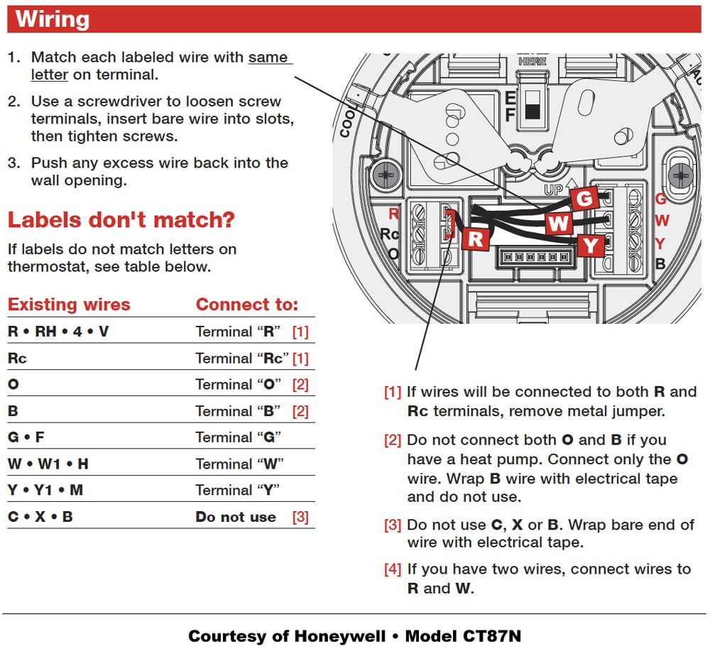 Wiring Diagram Thermostat Honeywell Ct87n Wire
