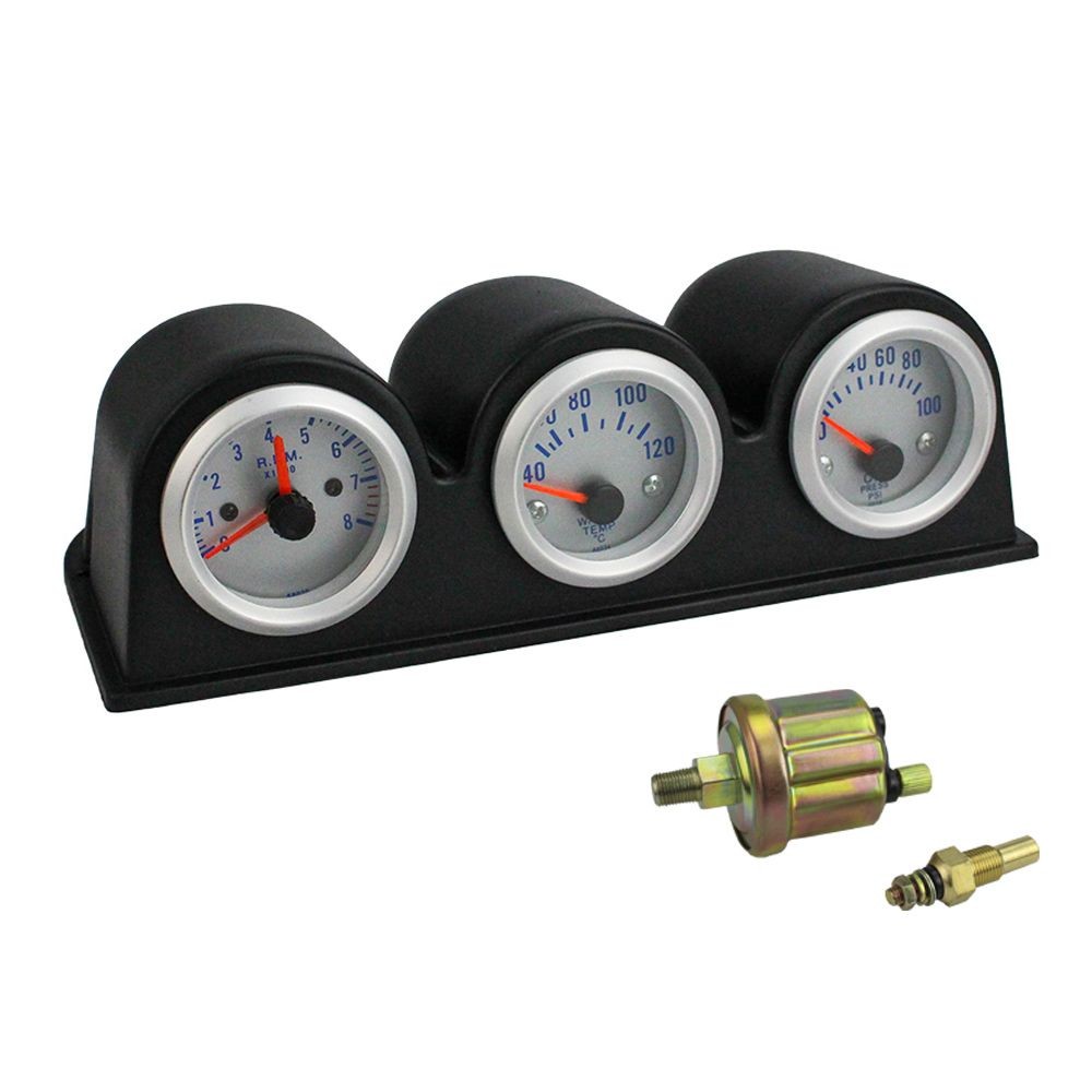 2inch 52MM Triple gauge kit Tachometer RPM water temp Temperature gauge Oil press Pressure