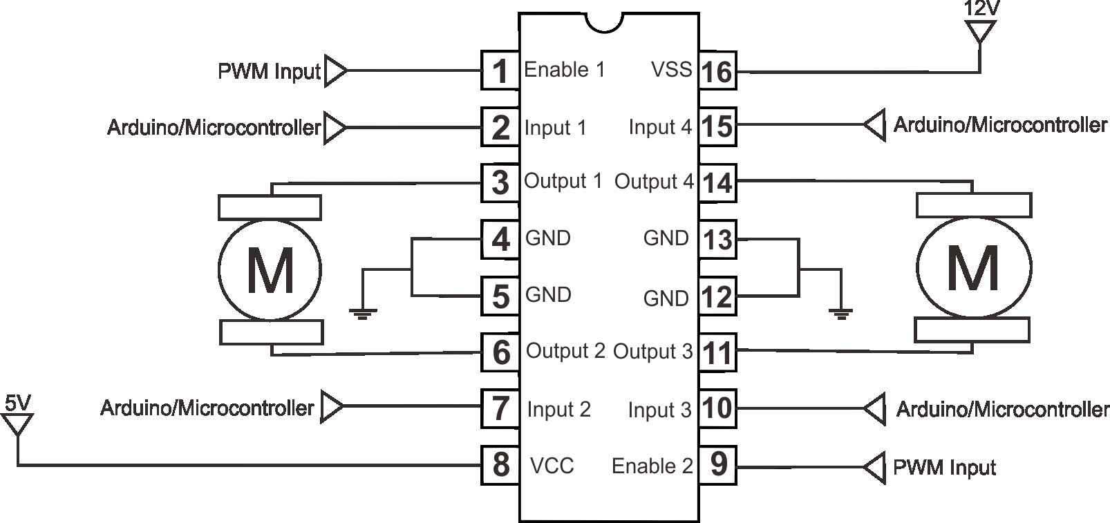 L293D with motors schematic