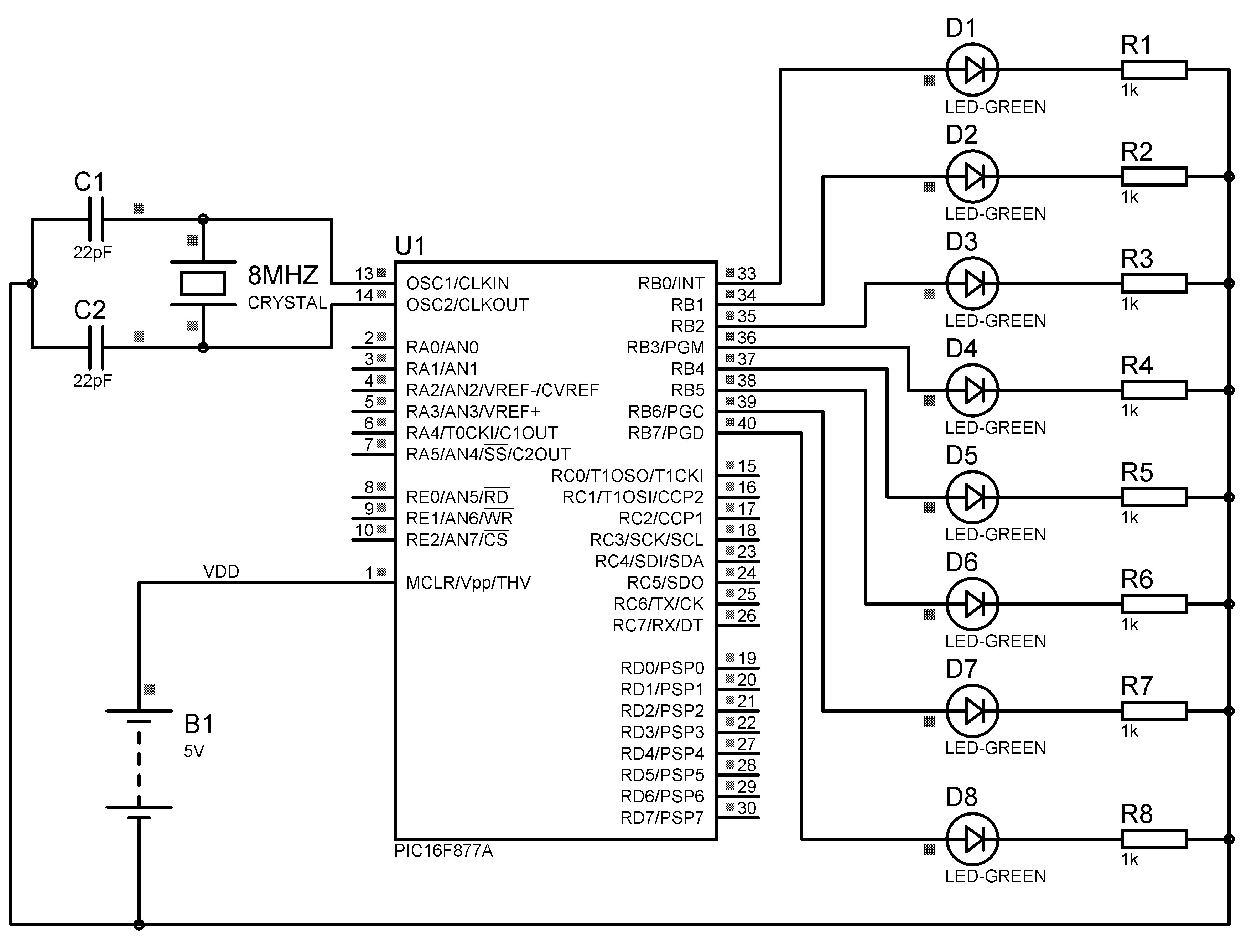 Led Chaser Using Pic Microcontroller Mikroc Circuit Diagram
