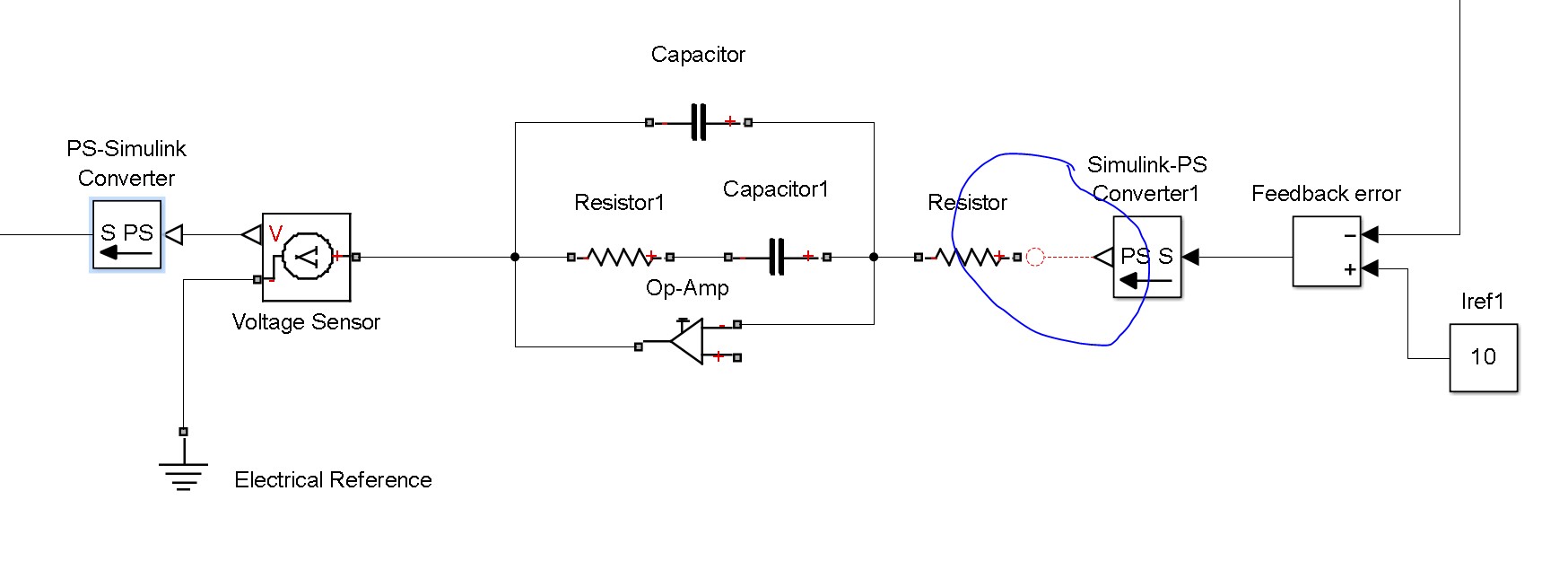 I did use the S PS and PS S converters but still not able to connect the output of PS S to input of Opamp circuit Please see attached snapshot