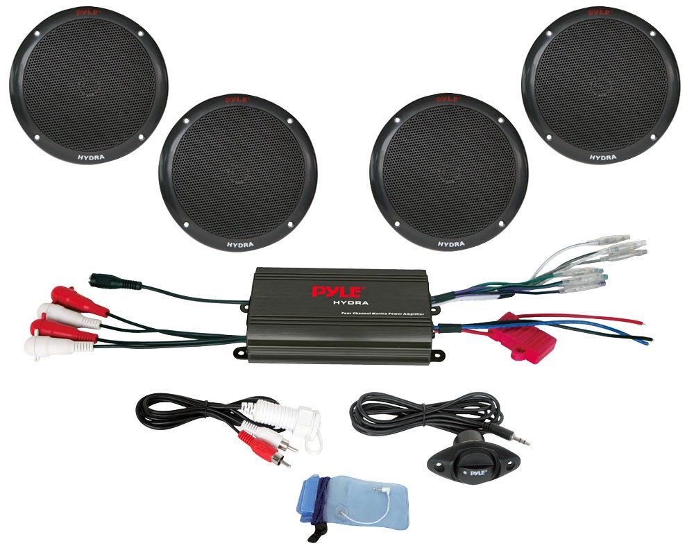 Pyle PLMRKT4B Marine and Waterproof Amplifier & Speaker Kits 4 Channel 800