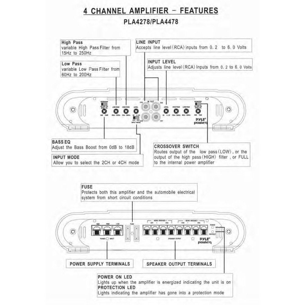 Amazon Pyle PLA4278 4 Channel 2000 Watt Bridgeable MOSFET Amplifier Car Electronics