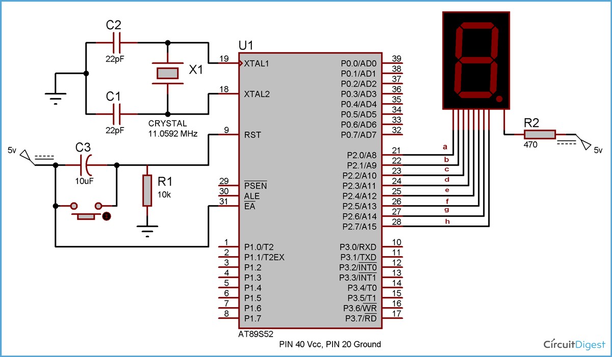 7 Segment Display Interfacing with 8051 Microcontroller AT89S52 Tutorial with Code & Circuit
