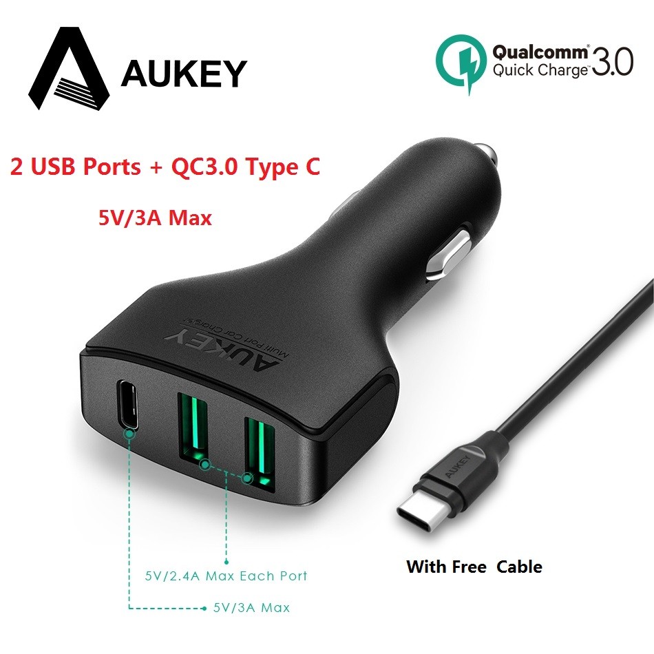 USB Type C Car Phone Charger AUKEY 49 5W USB Car Charger with Quick Charge