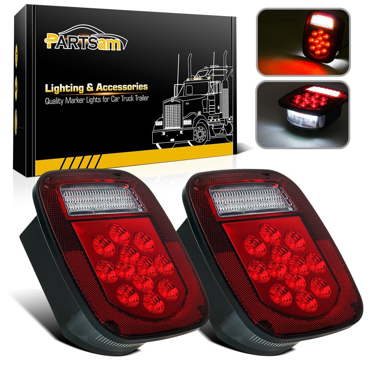Partsam 2x Red White 39 LED Stop Turn Tail Stud Lights for Truck Trailer Boat