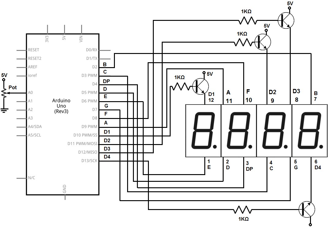 Image result for 4 digit 7 segment display pin configuration