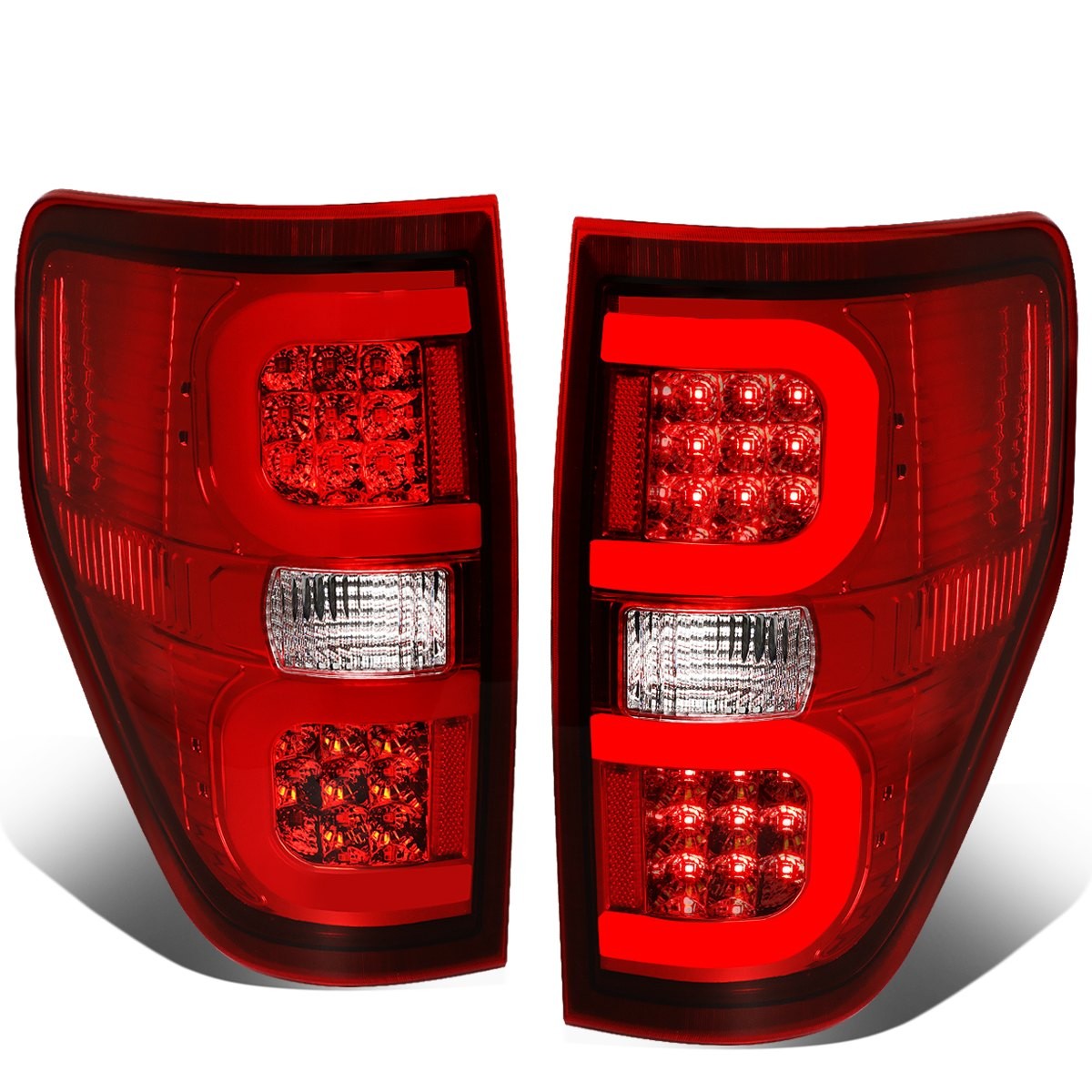 For 2009 2014 Ford F150 Pair Dual Red LED C Bar Tube Tail Light