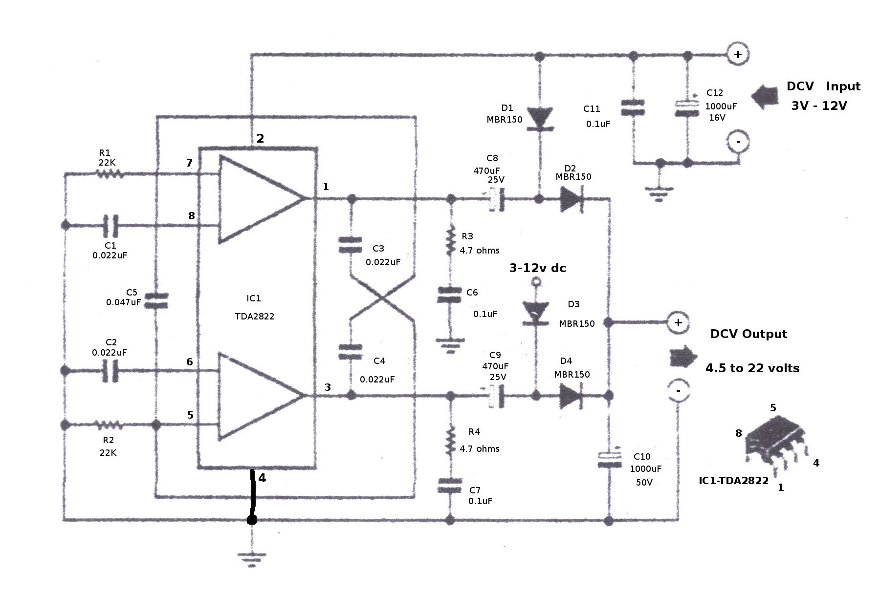 Step Up Converter Circuit Using Tda2822 Eleccircuit Simple Dc To verter motor control speed Lm317 Circuits wiring diagram