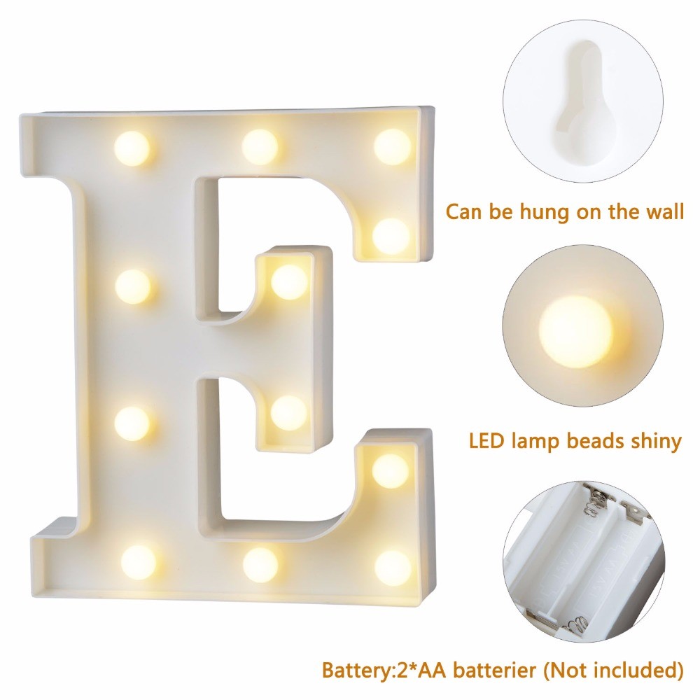 1pc Fun White Plastic Letter LED Night Light Marquee Sign Alphabet Lights Lamp Home Club Outdoor Indoor Wall Decoration T0 2 in LED Night Lights from Lights
