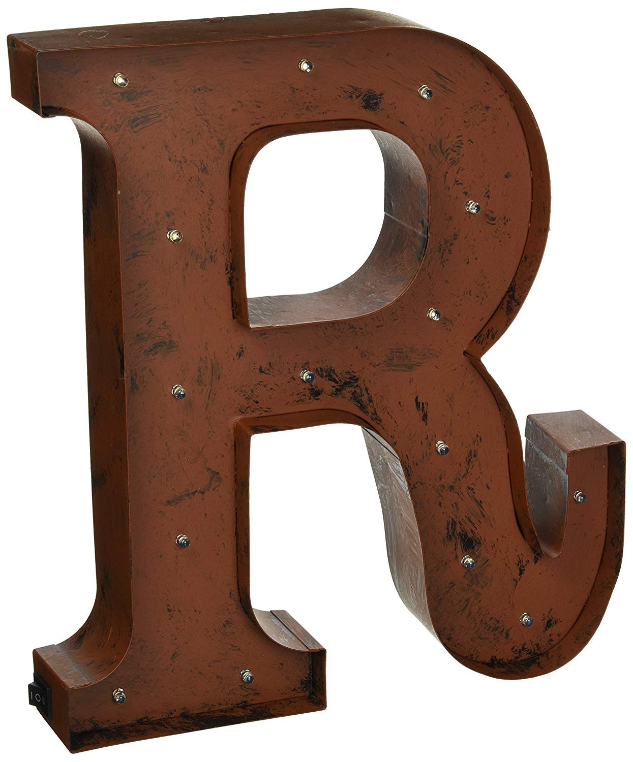 Amazon The Gerson pany "R" LED Lighted Metal Letter with Rustic Brown Finish And Timer Function Home & Kitchen