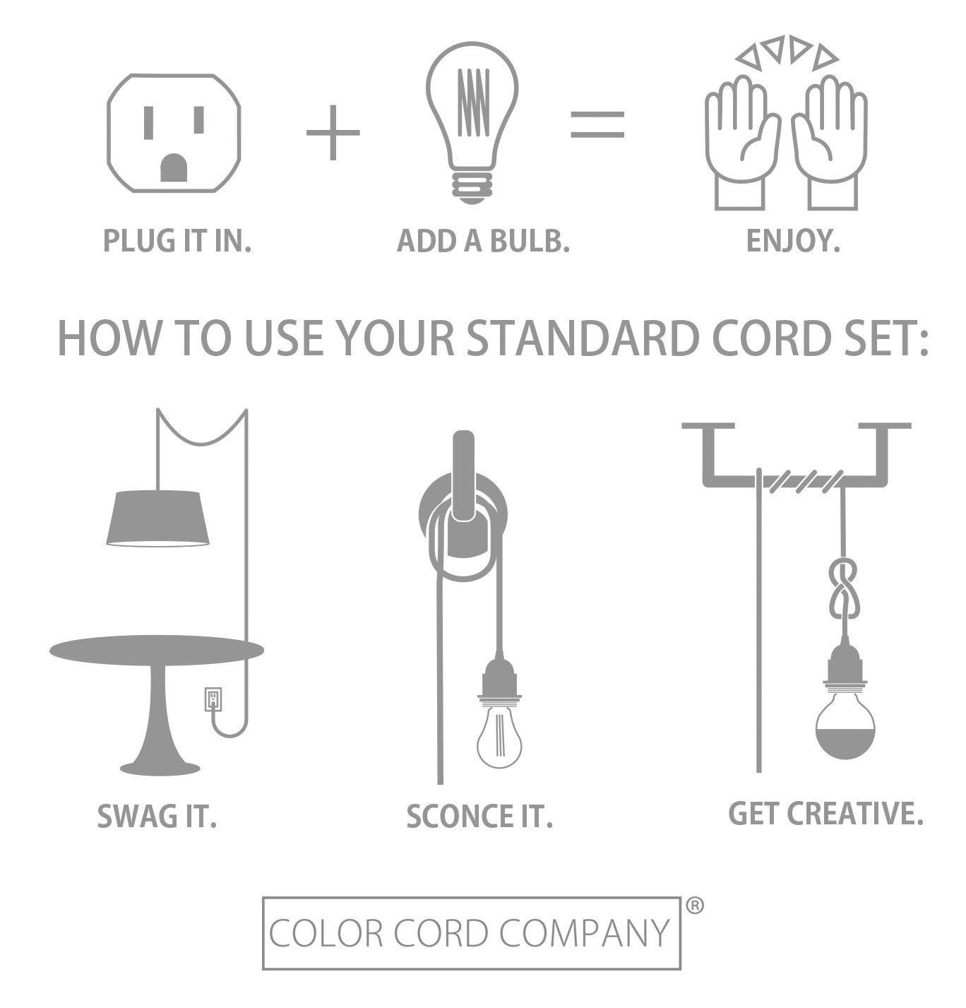 CS 002 001 Plug in pendant light cord set UL listed File No E Overall Length 15 with 2 between plug and switch Threaded ring to hold
