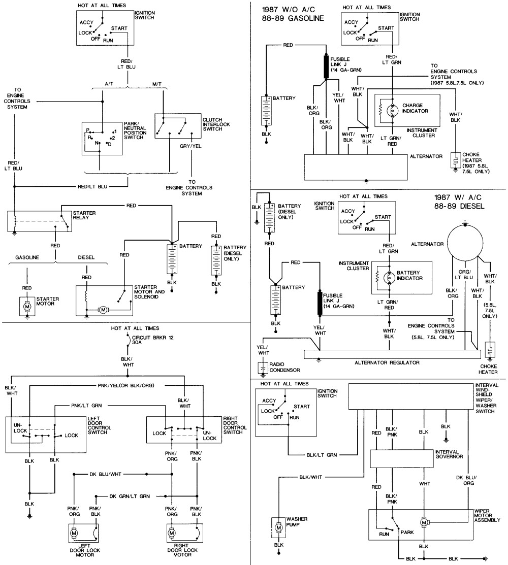 Neutral Safety Switch & Clutch Safety Switch Wiring Diagram in 87 89 & F Series PARTIAL