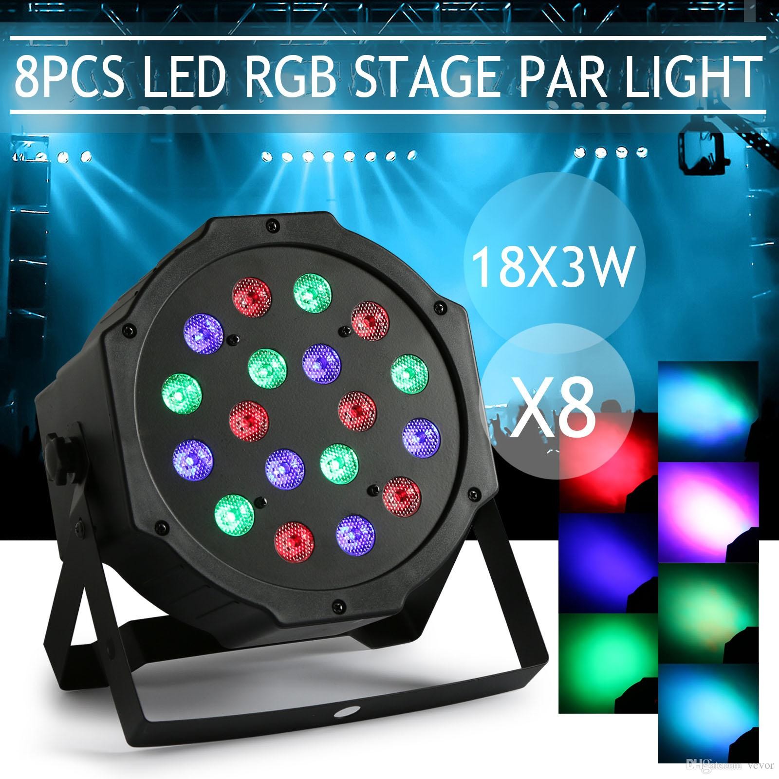 Stage Lights 18 X 3W LED Stage Lighting DMX 512 Laser Stage Light RGB Set of 4 Par 64 for Disco Party DJ Club 4X 18X3W Light Stage Lights LED line with