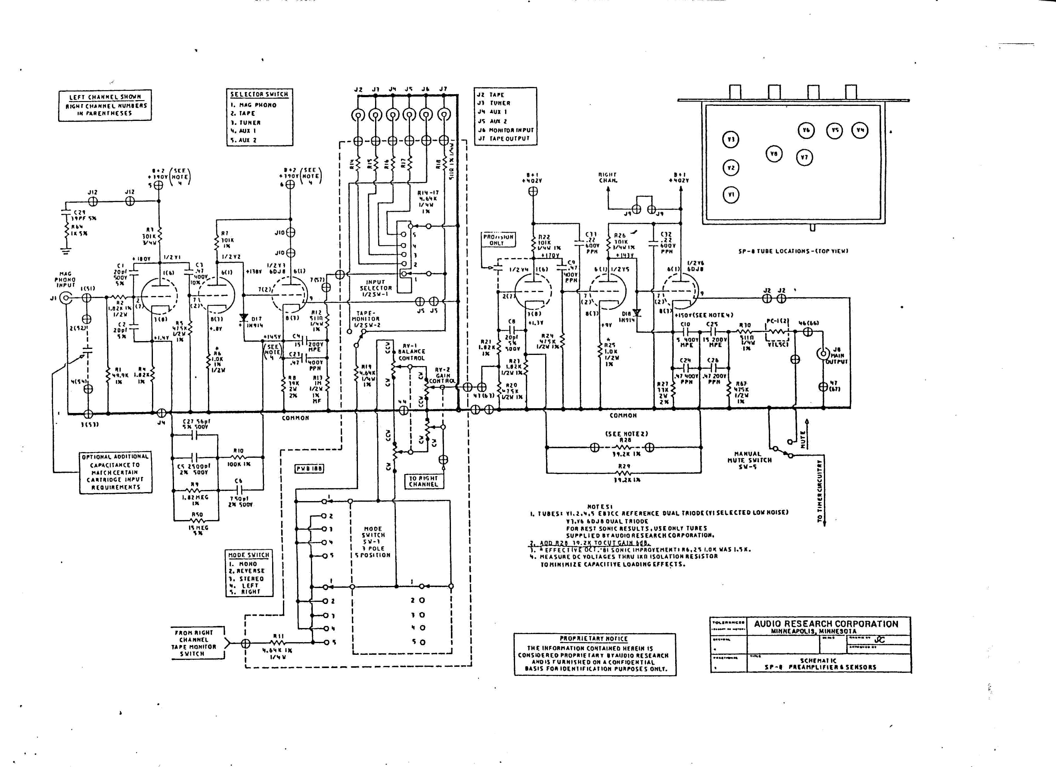 Audio Research SP8 preamplifier circuit diagram schematic