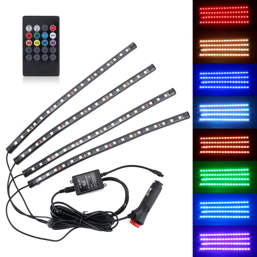 Music Control RGB LED Auto Car Interior Decoration Atmosphere Lamp Automobile Chassis Lights Bar Neon Strip Light with Remote in Decorative Lamp from