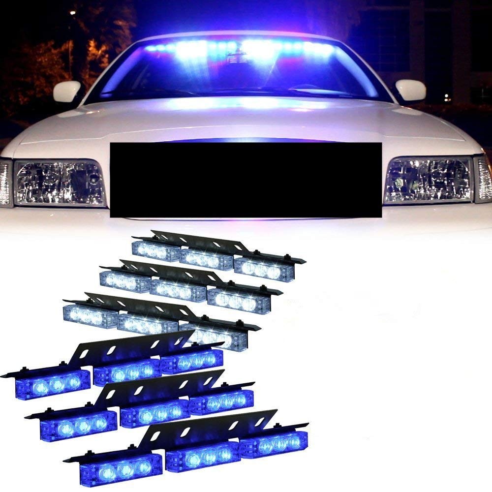 Amazon 54 X LED Emergency Vehicle Strobe Lights for Front Grille Deck Warning Light 54 LED Blue and White Musical Instruments