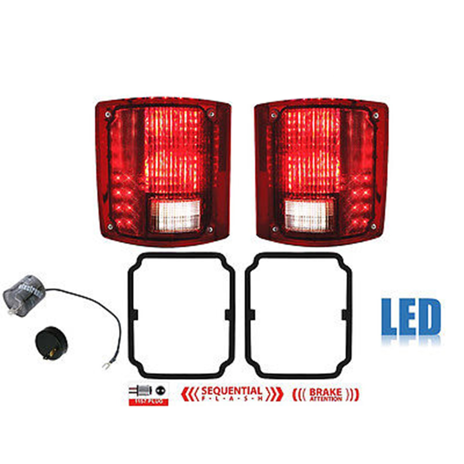 73 91 Chevy GMC Truck LED Sequential Tail Light Lens & Gaskets Pair w Flasher