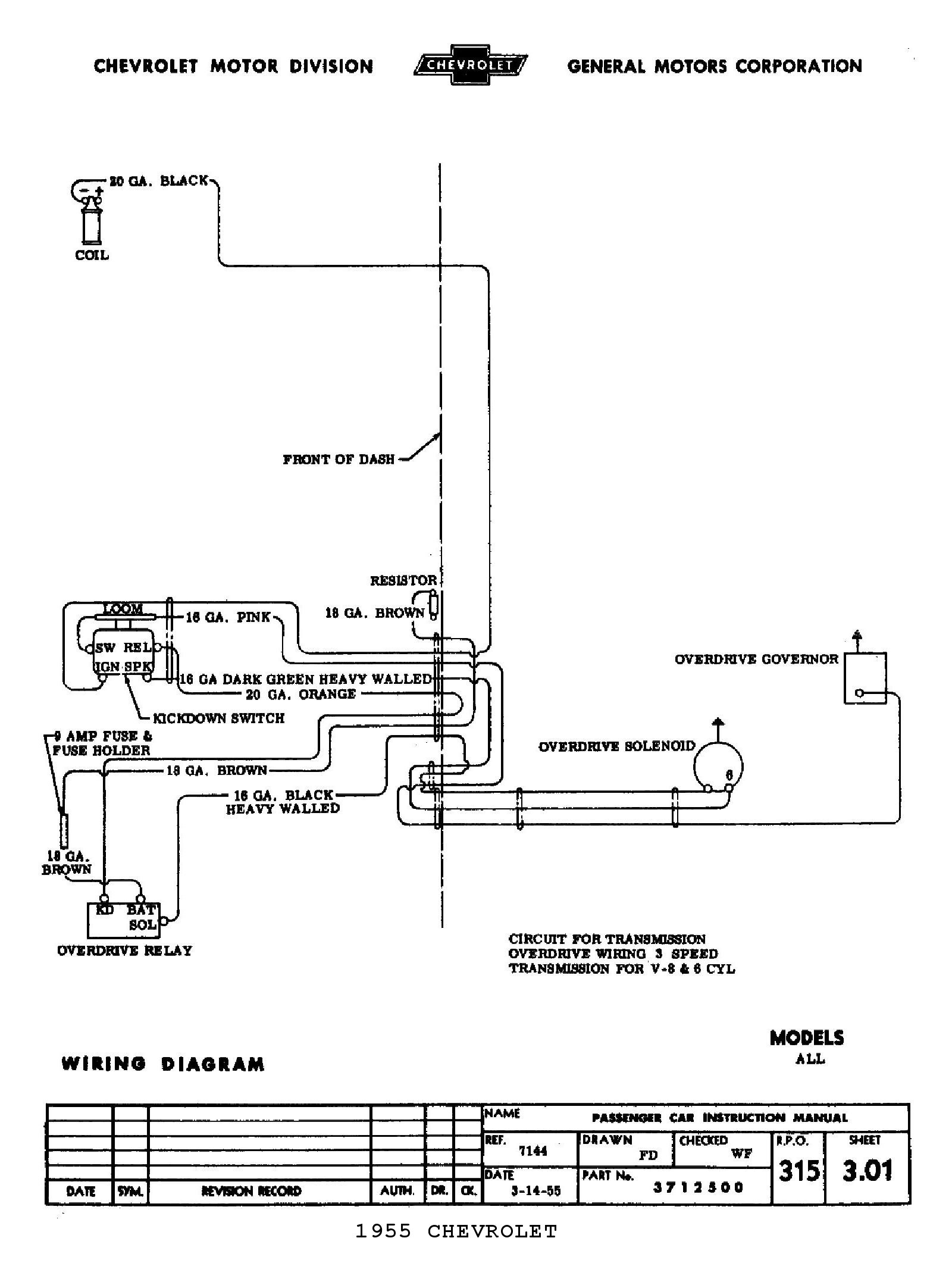 1955 5 speed Overdrive Circuit · 1955 Body Wiring Diagram