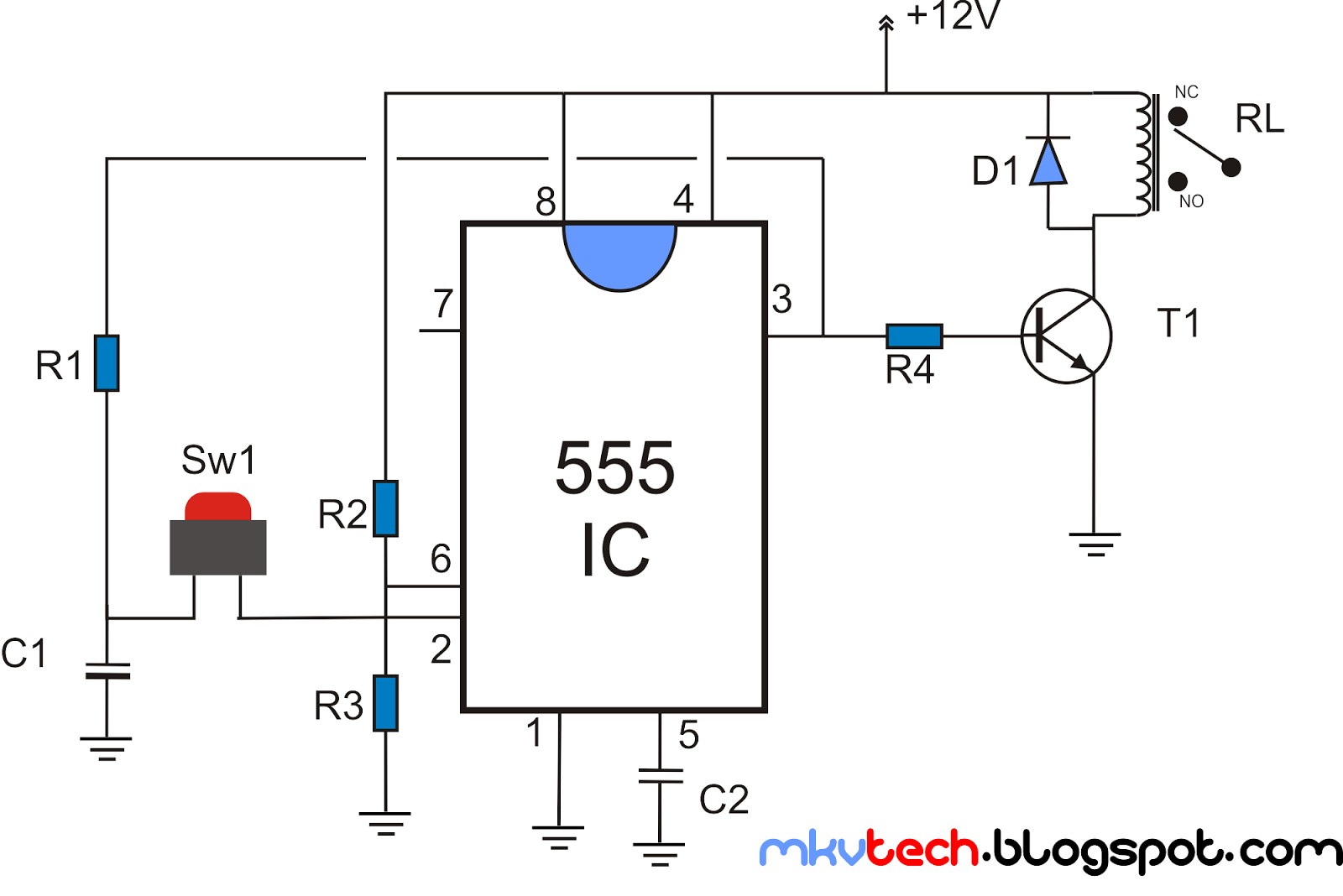 latching relay using 555 ic