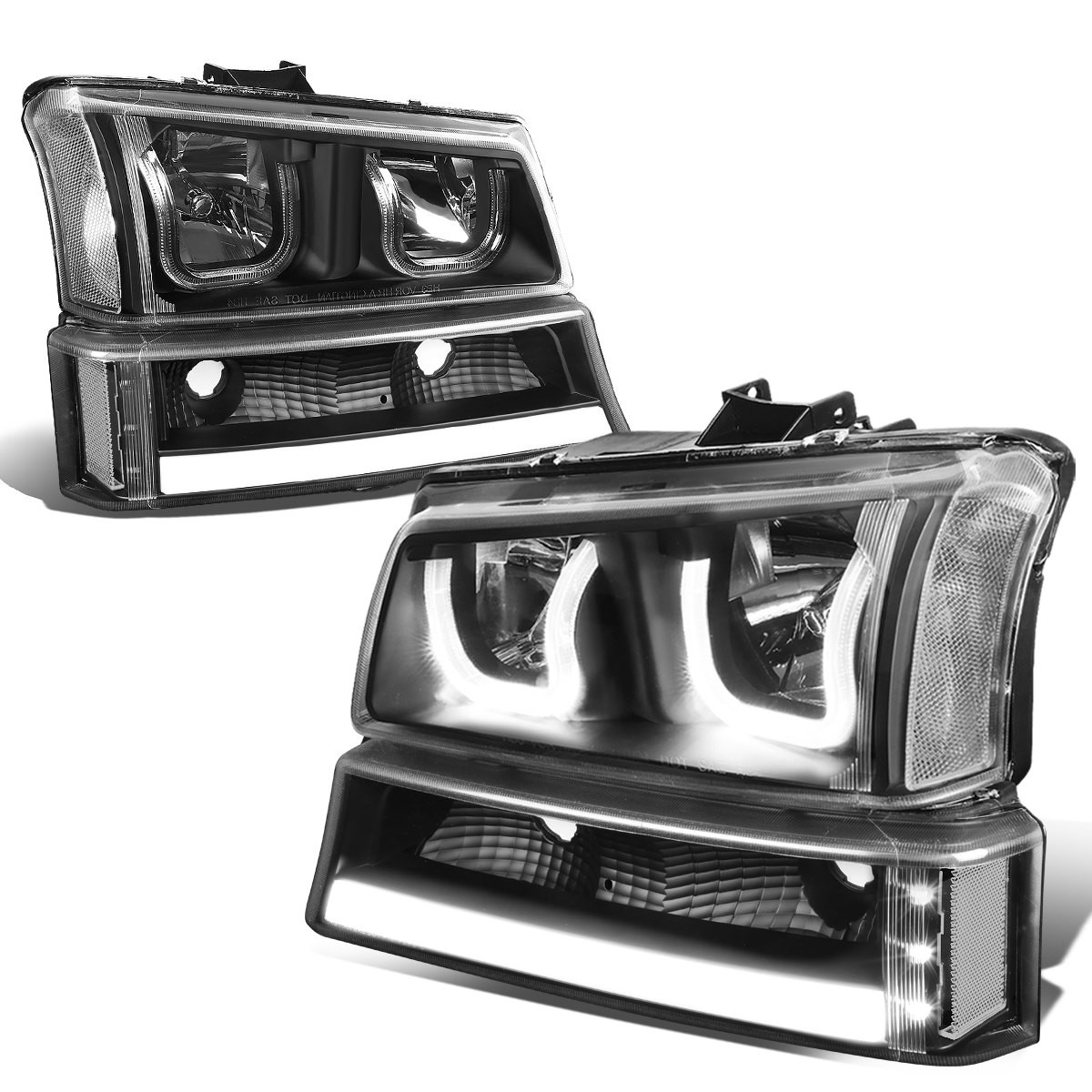 For 03 06 Chevy Silverado Classic Avalanche LED DRL Dual Halo Headlights